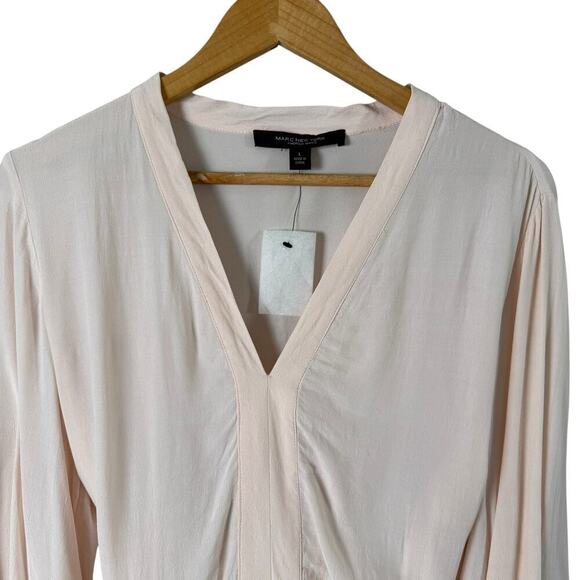 NEW Andrew Marc New York Pink Tie-Waist V-Neck‎ Blouse Long Wide Sleeves, Large - Picture 3 of 11